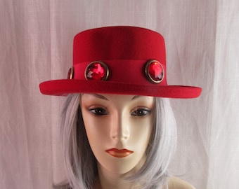 Womans Red Wool Hat Church/Event/high fashion/ retro hat derby 1970s  made in USA