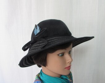 Hat Womans Black Wool bucket hat made in the USA