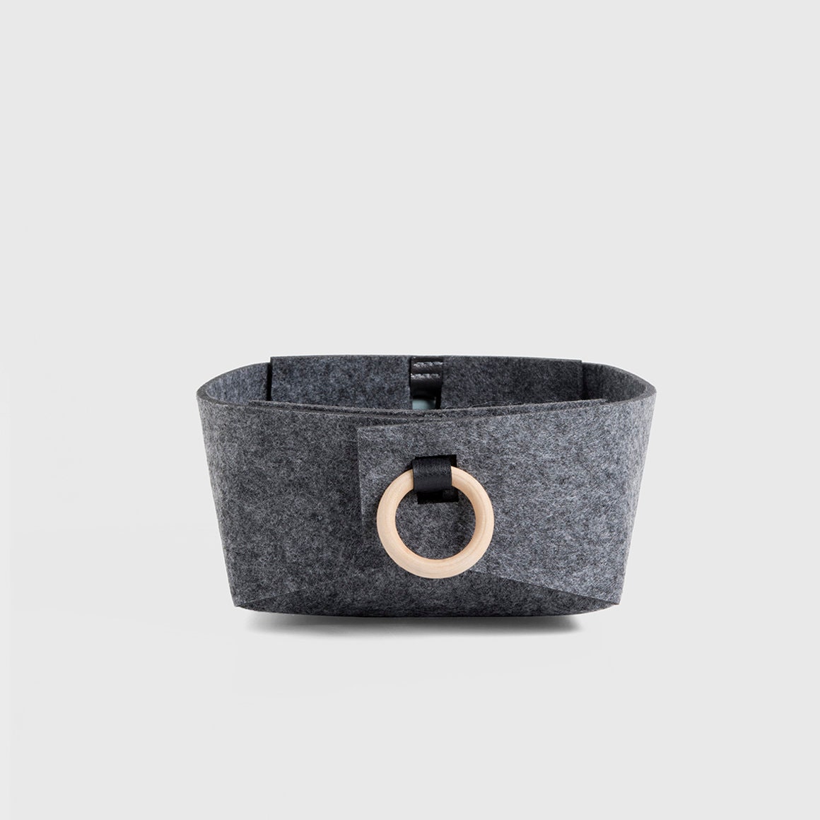 Small felt basket with navy handles and leather desk Etsy