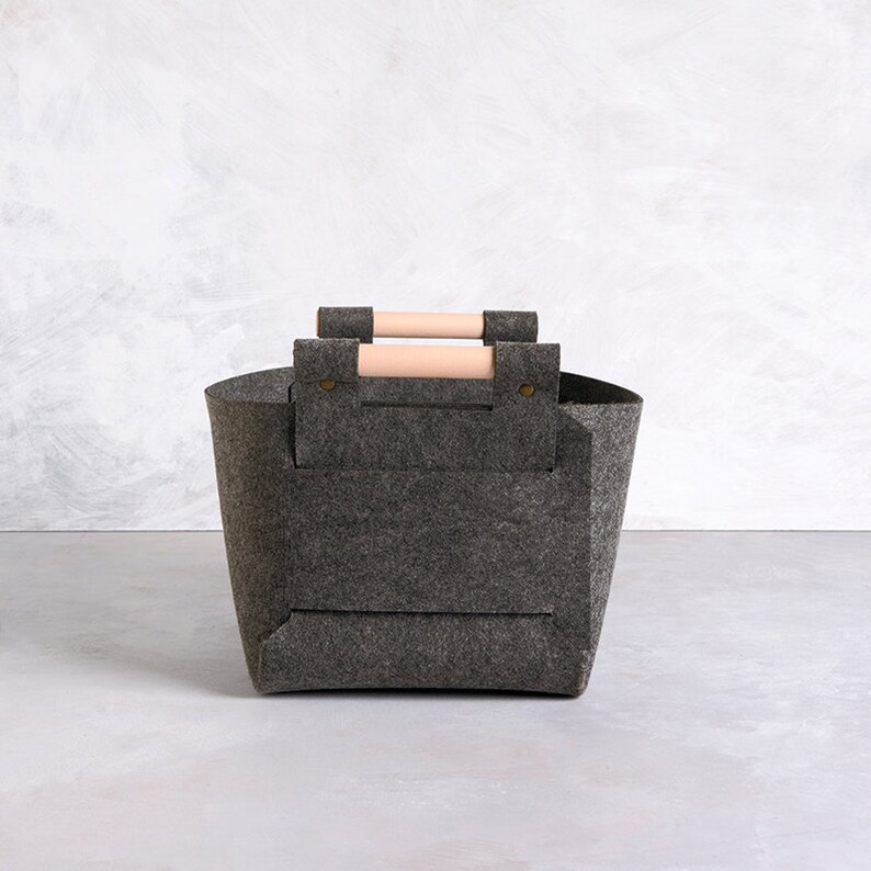 Large Storage Basket Grey Storage Bin Felt Storage Box Etsy