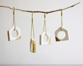 Set of four ceramic ornaments, gold dipped ornamets, geometric holiday decor