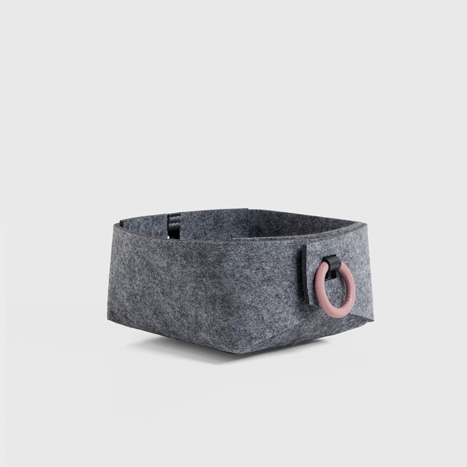 Small felt basket with navy handles and leather desk Etsy