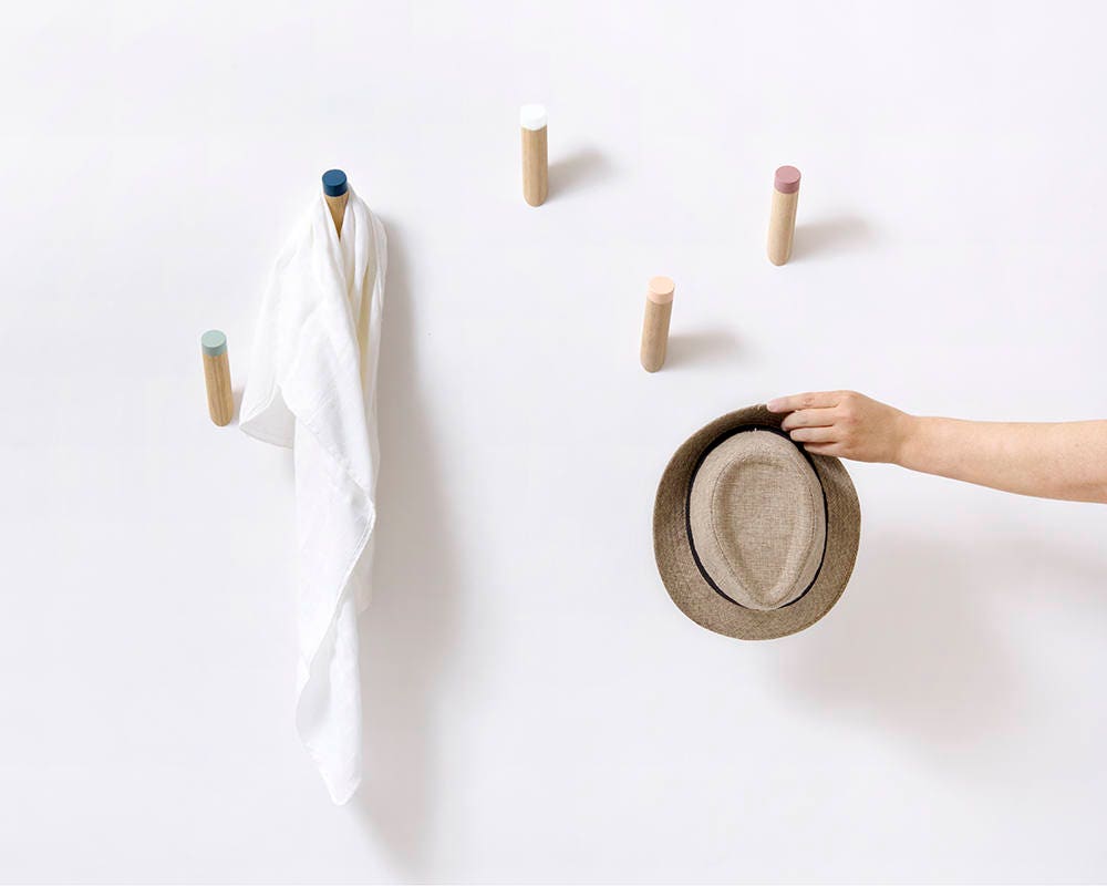 Ensemble Moderne de Crochets Mur Cinq, Manteau en Bois, Muraux d'entrée, Chapeau, J