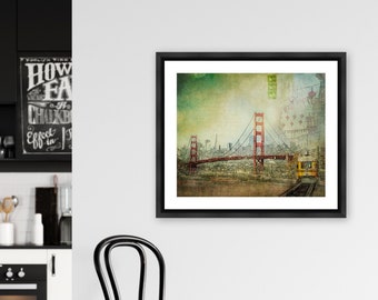 San Francisco Mixed Media Photograph, Original Golden Gate Bridge San Francisco Collage Art Print, SF Urban City Decor