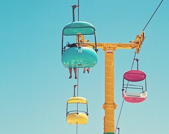 Santa Cruz Boardwalk Sky Glider Art Print: Vintage Summer Carnival Photography