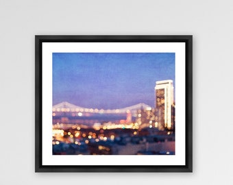 San Francisco Skyline Photograph, Bokeh Abstract SF Bay Bridge Art Print, Large Wall Art Photography Print