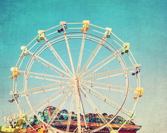 Boardwalk Ferris Wheel Photography Print, Santa Cruz Boardwalk Carnival Ride Pop Wall Art Print