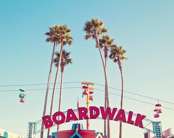 Santa Cruz Boardwalk Sign Photography Print: Retro California Coastal Wall Art