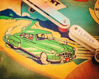 Retro Pinball Arcade Colorful Art Print: Fun Vintage Game Room Decor