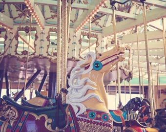 Santa Cruz Boardwalk Carousel Horse Photography Print: Retro Carnival Nursery Art