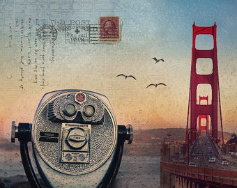 San Francisco Golden Gate Bridge Viewfinder Retro Collage Wall Art, San Francisco Home Decor Photography Print, SF Poster