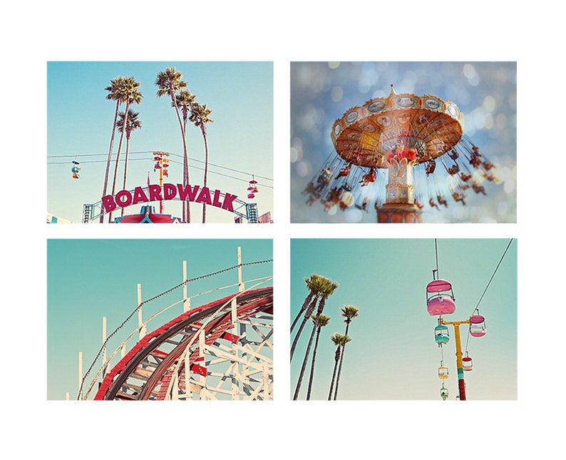 Santa Cruz California Boardwalk Photography Print Set, Santa Cruz Carnival Ride Fine Art Photograph Set image 1