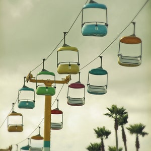 Santa Cruz Boardwalk Sky Gliders Photography Print: Vintage Pastel California Art
