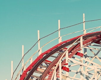 Vintage Santa Cruz Beach Boardwalk Roller Coaster Photograph, Retro Roller Coaster Nursery Art, Beach Photography Wall Art Print