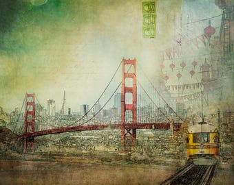 Golden Gate Bridge Art Print: San Francisco Mixed Media Collage