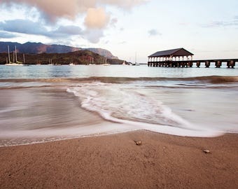 Fotografía del muelle de Hanalei Bay: Impresión de Kauai Hawaii North Shore Beach