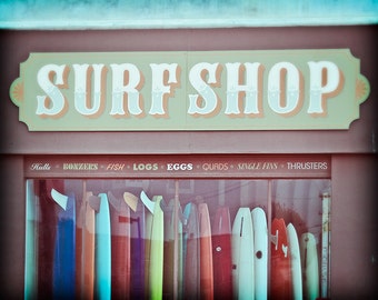 Surf Shop California Wall Art Print Vintage Surfer Style Beach Decor Rainbow Color Surfboard Photography Poster Print