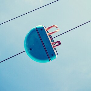 Santa Cruz Boardwalk Carnival Photography Print, Retro Blue Gondola Sky Glider Ride, Retro Nursery Decor Art Print, Santa Cruz California