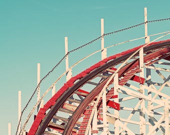 Santa Cruz Giant Dipper Roller Coaster Photograph – Beach Boardwalk Photography Print – Retro Coastal California Decor