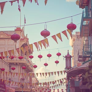 Chinatown San Francisco Square Art Print: Red Lanterns, Urban Photo Decor