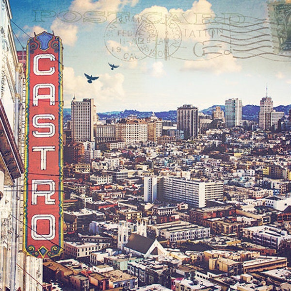 San Francisco Castro Poster Print, San Francisco Castro Wall Art Print, Castro Theatre Sign Art, Urban Art Photo Collage