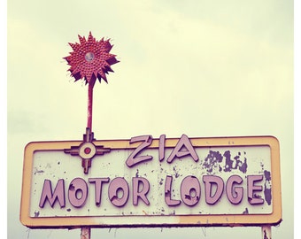 Route 66 Wall Art, Motel Sign Photograph, Zia Motor Lodge Vintage Sign Decor, Retro Americana Roadside Wall Art Decor