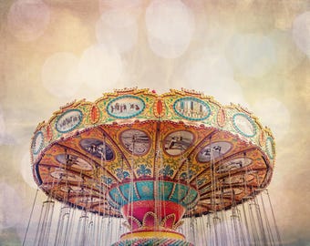 Dreamy Santa Cruz Boardwalk Print: Sea Swings Ride Photograph