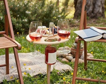 Tragbarer Wein-Picknicktisch mit Glashaltern, faltbares Outdoor-Weintablett für Strand, Park oder Camping, perfektes Geschenk für Weinliebhaber