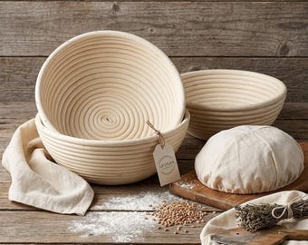 Set of 2 Round Rattan Banneton Proofing Baskets, Artisan Sourdough Bread Bowls