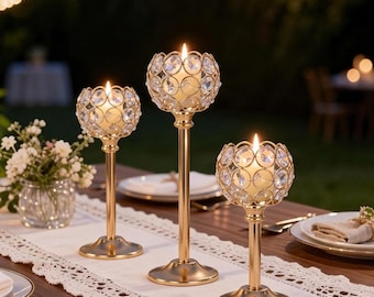 Elegant Metal Glass Candle Holder, Gold Silver Tealight Stand, Wedding Centerpiece, Luxury Home Decor