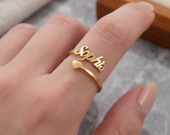 Personalized Name Ring, Custom Heart Design, Stainless Steel Jewelry