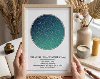 Custom Star Map Print – Personalized Night Sky Poster, Anniversary Keepsake, Moon Phase Wall Art