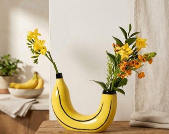 Resin Banana Vase, Quirky Fruit Flower Arrangement, Modern Funky Home Decor