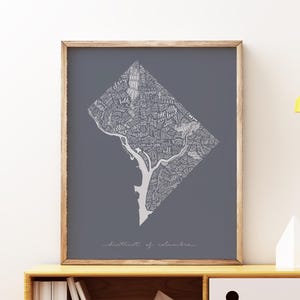 Kunstdruck // Washington, DC Stadtplan - Grau // 5x7, 8x10, or 11x14 Hand Lettered DC Map