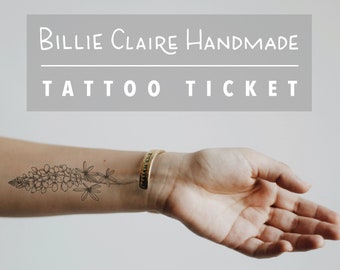 Tattoo Ticket - floral tattoo designs, botanical line drawing, tattoo permission for Billie Claire Handmade artwork