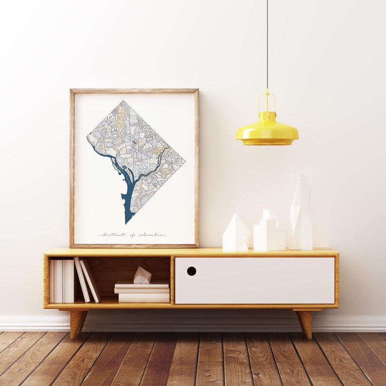 Washington DC Neighborhoods Map Poster: Hand Lettered Art Print - Etsy ...