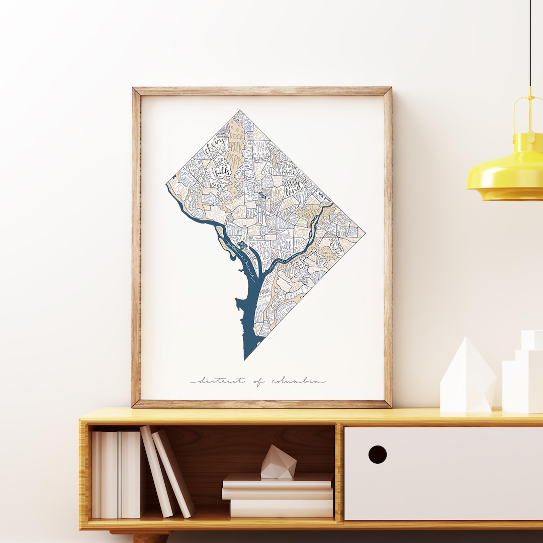 Washington DC Neighborhoods Map Poster: Hand Lettered Art Print - Etsy