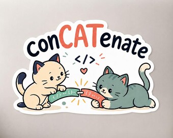 Coding Cat Sticker, conCATenate Programmer Pun, Funny Developer Gift for Computer Science Students, Laptop and Water Bottle Vinyl Decal
