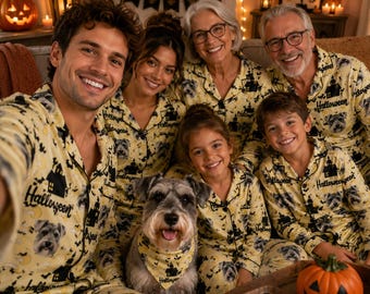 Gepersonaliseerde Halloween-pyjamaset met foto van uw huisdier voor het hele gezin – Halloween-pyjama voor het hele gezin (honden)