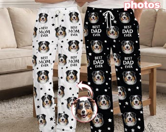 Pijamas personalizados para mamá y papá perrunos: conjunto de pijamas familiares a juego personalizados con la foto de la mascota.