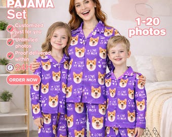 Conjunto de pijamas personalizados a juego con fotos de perros: pijamas de recuerdo personalizados para toda la familia.