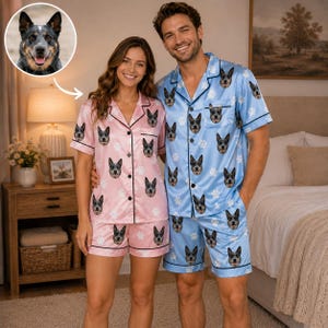 Custom Cattle Dog Face Pajama Set – Pet Photo Short Pajamas - Personalized Blue Heeler Gifts