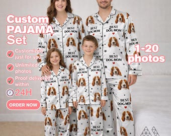 Pijamas personalizados con foto de la familia Basset Hound - Regalos personalizados para perros de caza