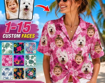 Camicie hawaiane da donna personalizzate con stampa di cane – Camicie e pantaloncini Aloha con stampa tropicale personalizzati per tutta la famiglia
