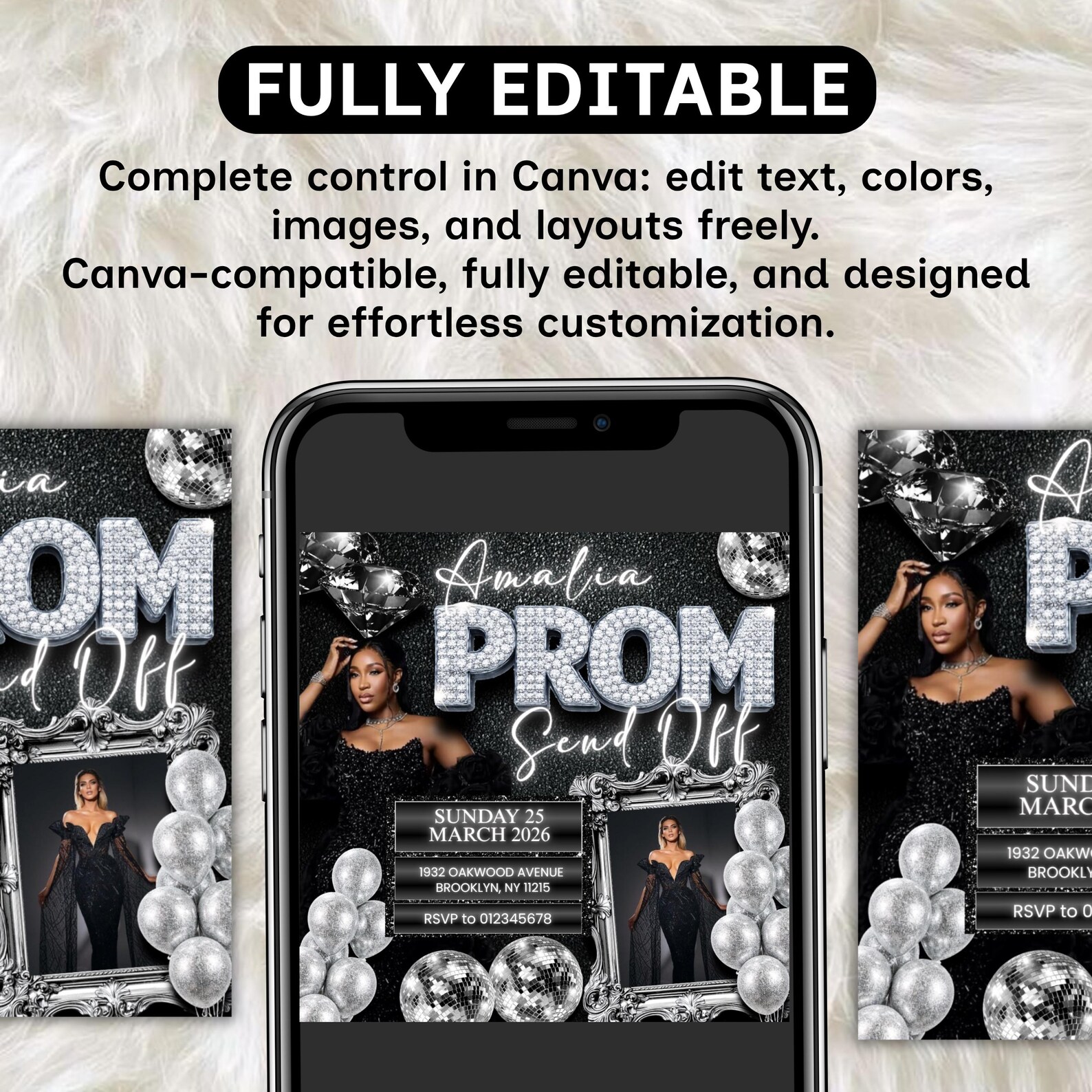 Editable Prom Send off Flyer Template, Black Gold Luxury Invite, DIY ...
