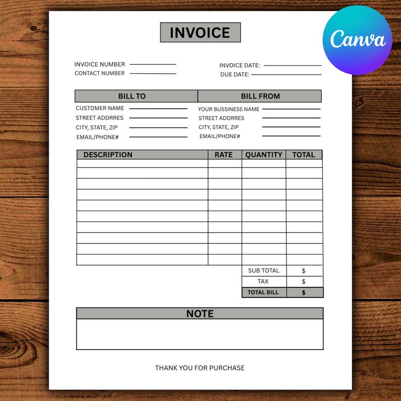 Editable Invoice Template, Professional Business Invoice Form, Google ...