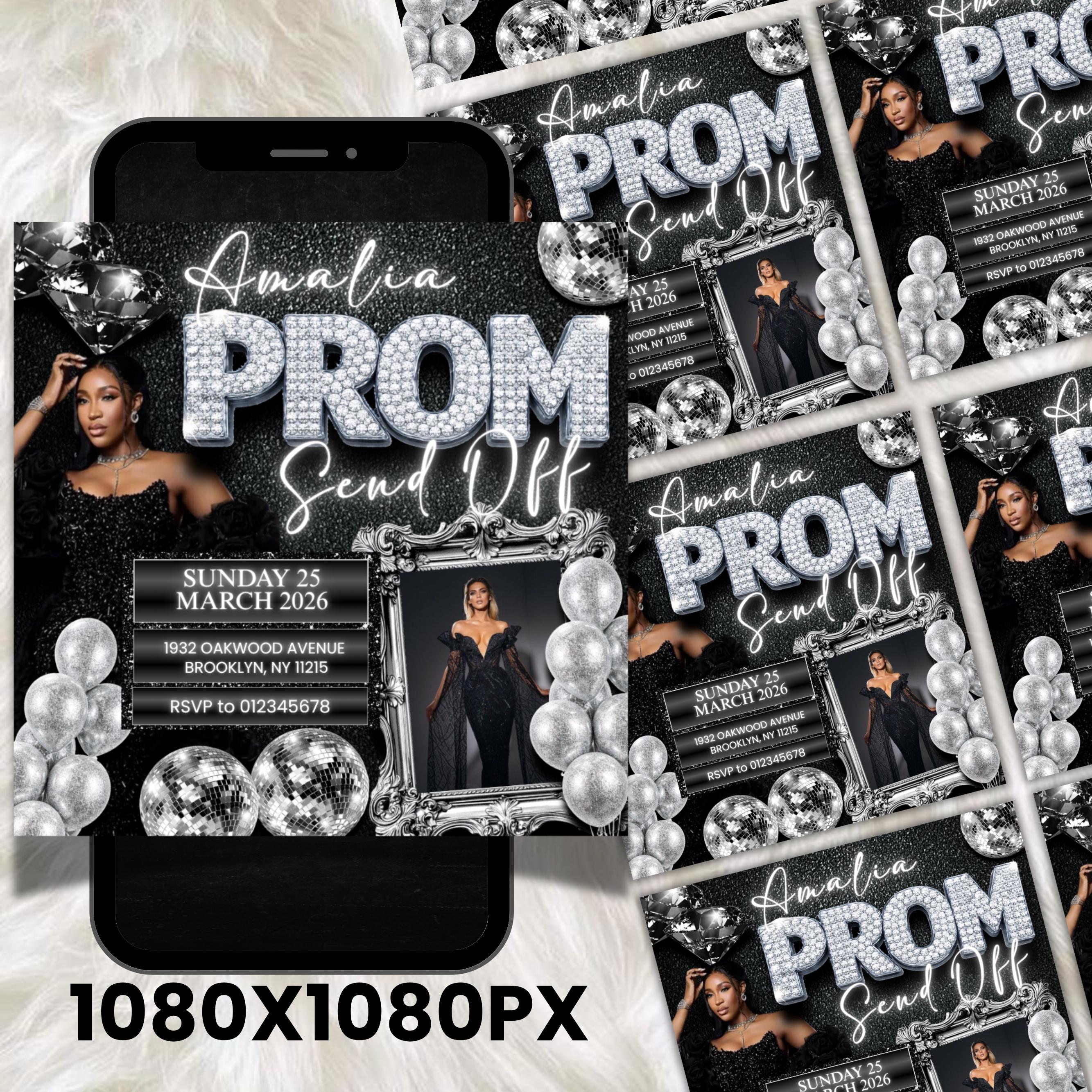 Editable Prom Send off Flyer Template, Black Gold Luxury Invite, DIY ...