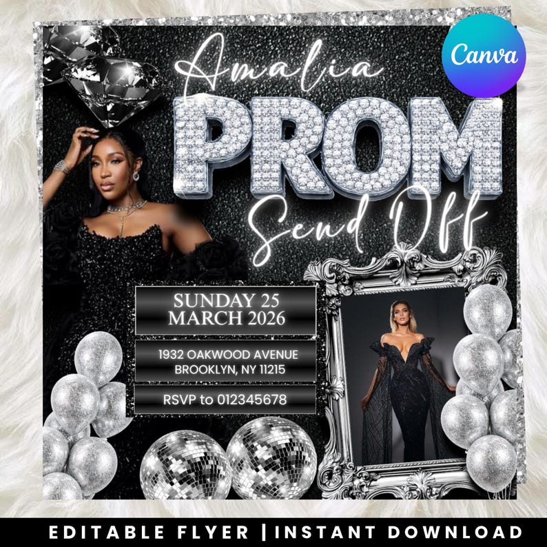 Editable Prom Send off Flyer Template, Black Gold Luxury Invite, DIY ...