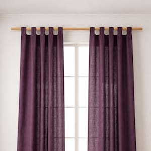 Plum Purple  Cotton Drapes Tab Top Window Two Panels, Custom Size Curtain Panels Farmhouse Style, Light Filtering