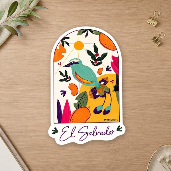 El Salvador Vinyl Decal, Colorful Torogoz Feathered Friend Trip Keepsake Present For Central America Accessory Notebook Diary Ships Free